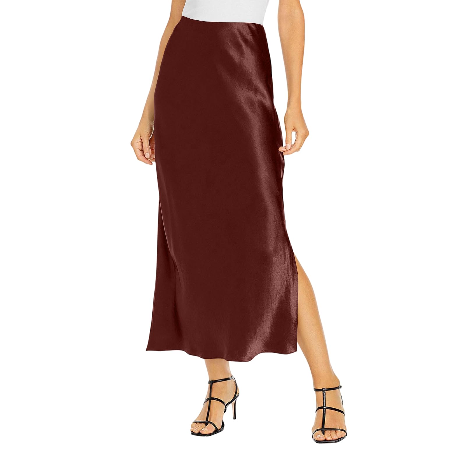 Satin Maxi Skirts for Women Dressy Casual Long Midi Skirt Flowy High Waisted Spring Skirt Glitter Cute Party