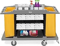 TUFFIOM Industrial Hotel Housekeeping Cart - Multifunctional Janitorial Cleaning Service Cart, 39"H x 58"W x 21"D, Grey
