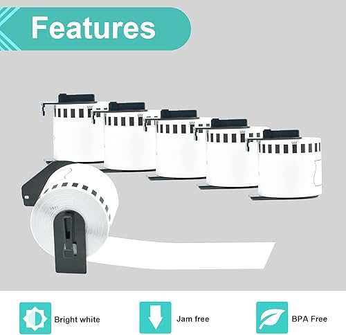 Miniatura 3 de NineLeaf 50 rollos compatibles con Brother DK2205 DK-2205 (2.4 pulgadas x 100 pies), etiquetas de papel continuo, etiquetas de longitud térmica
