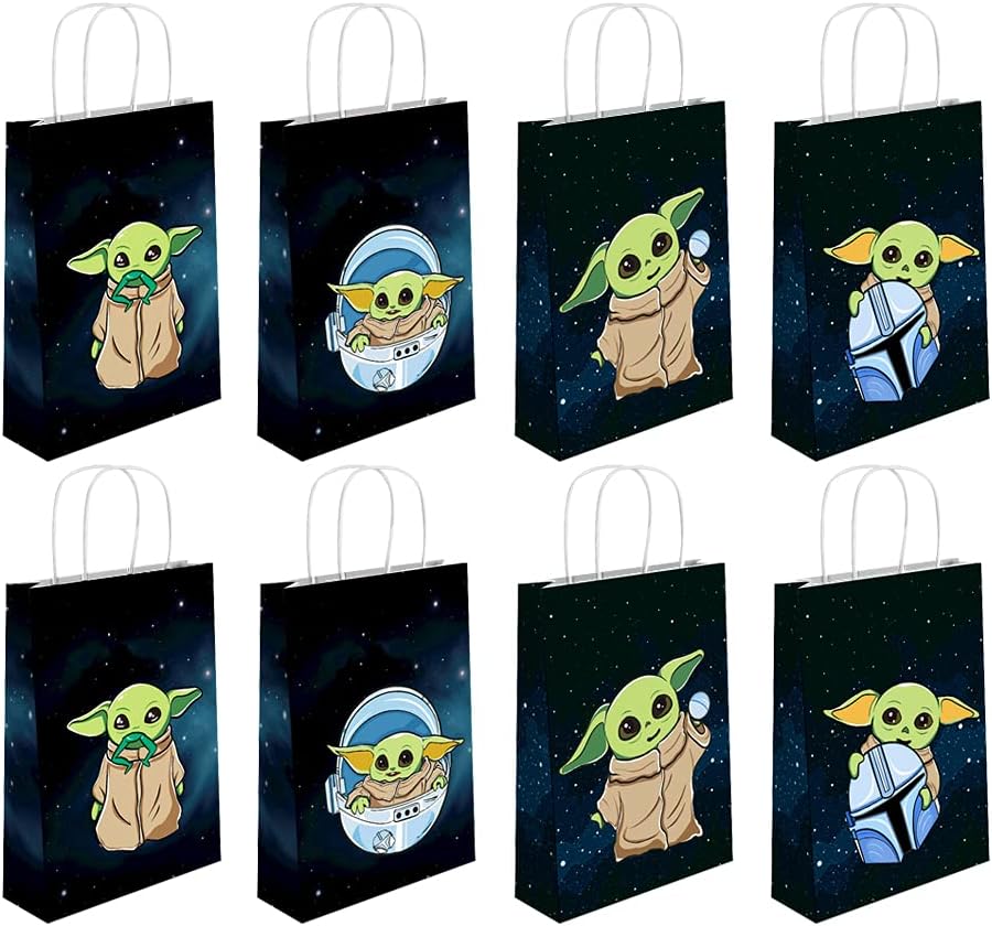 UiiWout GOPARTY 16 Pcs Gift Bags for Yoda Goodie Bags,Cute Alien Goodies Bags,Mandalorian Theme Birthday Party Decoration Baby Shower Party Supplies