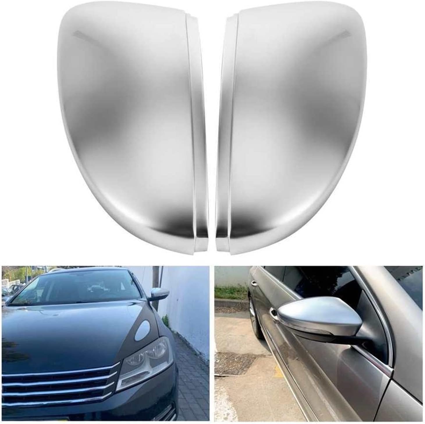Pair Of Matte Chrome Rearview Mirror Cover Protection Cap Compatible With VW B7 CC