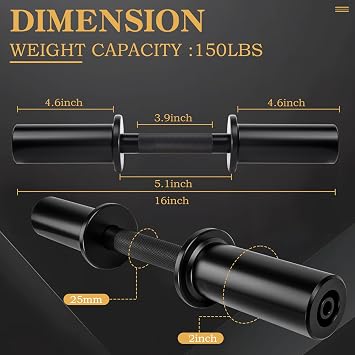 16 Olympic Dumbbell Handles,Loadable Dumbbell Bars for 2-inch Standard Plates Weight Bars with 2 Pair of Spring Collars for Home Gym Strength Training