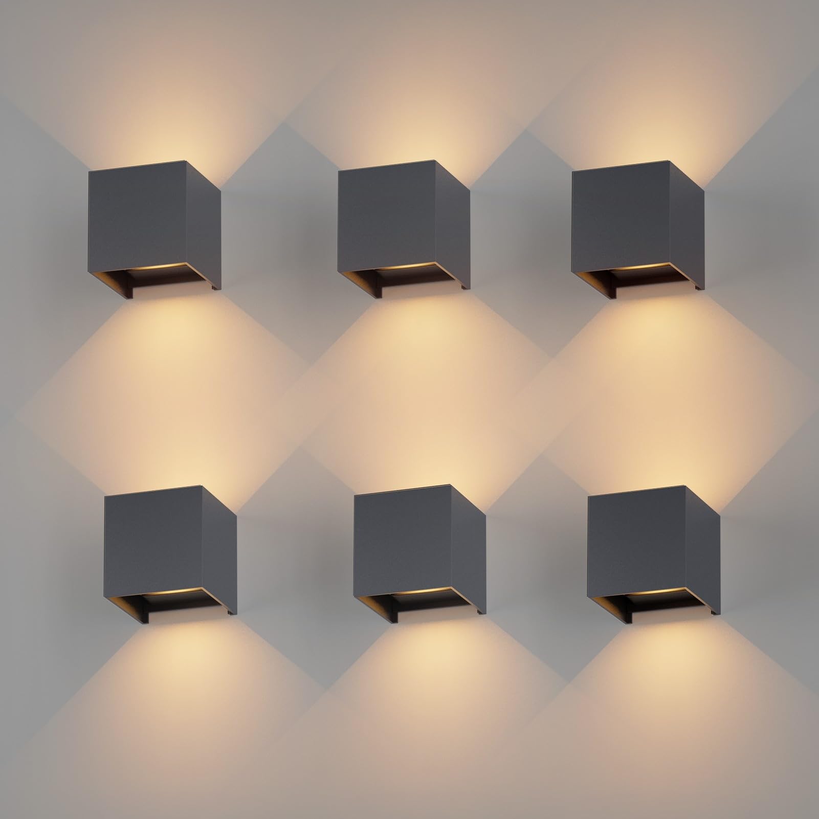 K-Bright 6 Pezzi Applique da Parete 12W Moderno 8Pezzi Applique Esterno Bianco Caldo 3000K Lampada da Parete Angolo del Fascio Regolabile IP65 Impermeabile(Antracite)