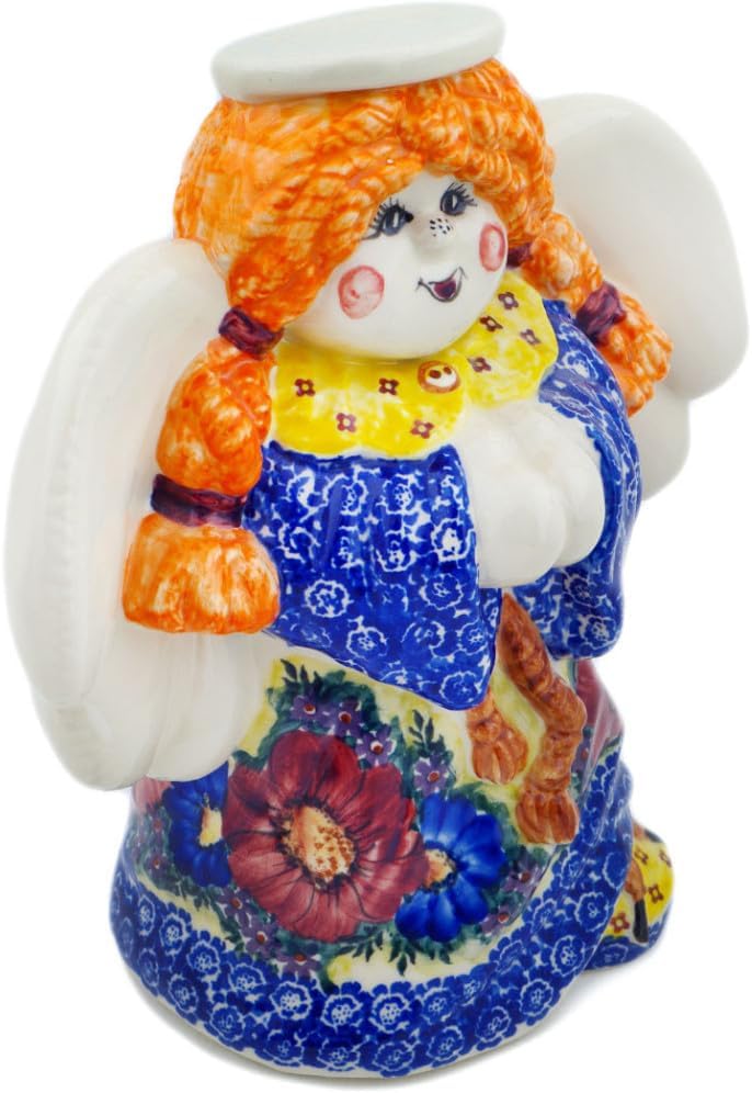 Polmedia Polish Pottery Angel Figurine UNIKAT - Wine Garden Pattern Handmade in Boleslawiec Poland + Certificate of Authenticity