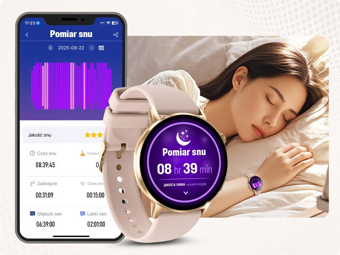 Smartwatch Damski Amoled Rozmowy Menu Polski - Zdrowie Sport Chat GPT Złoty