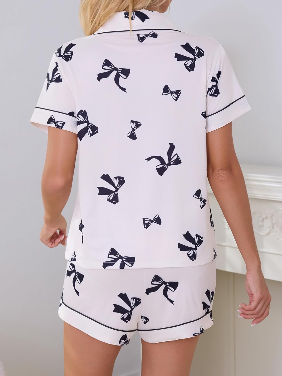 Cute Pj Bow Pajamas Sets for Women 2 Piece Button Up Romantic Valentine's Day Matching Sleepwear - Image 6