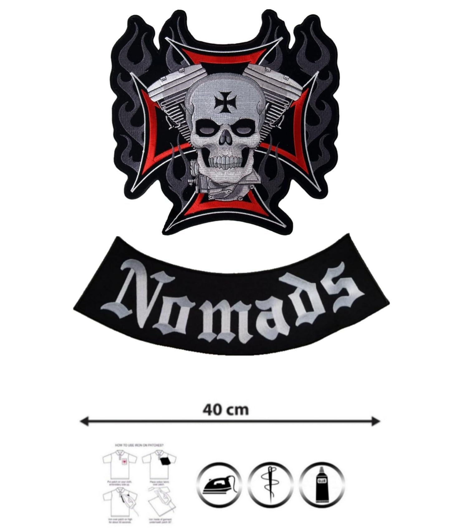 Juego de 2 parches Rocker Skull Estrella Malta | "Nomads" termoadhesivos para chalecos y chalecos de moto, Iron-On para decorar chalecos de moto, bordado en Pilot Motorcycle, para chaleco de moto DIY