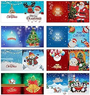 8 Pack Handmade Greeting Cards DIY Special Shaped Diamond Painting Christmas Cards Kit with Blank Envelopes for Christmas Birthday Kids Crafts Gift (D)