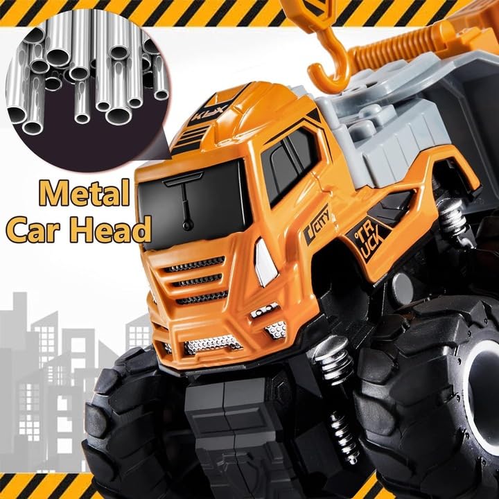 Image of Friction Powered Engineering Crane Truck Toys for Kids Boys Girls 1:43 Die Cast Alloy Model Transport Construction Toy Pull Back Miniature Vehicle (Multicolor)
