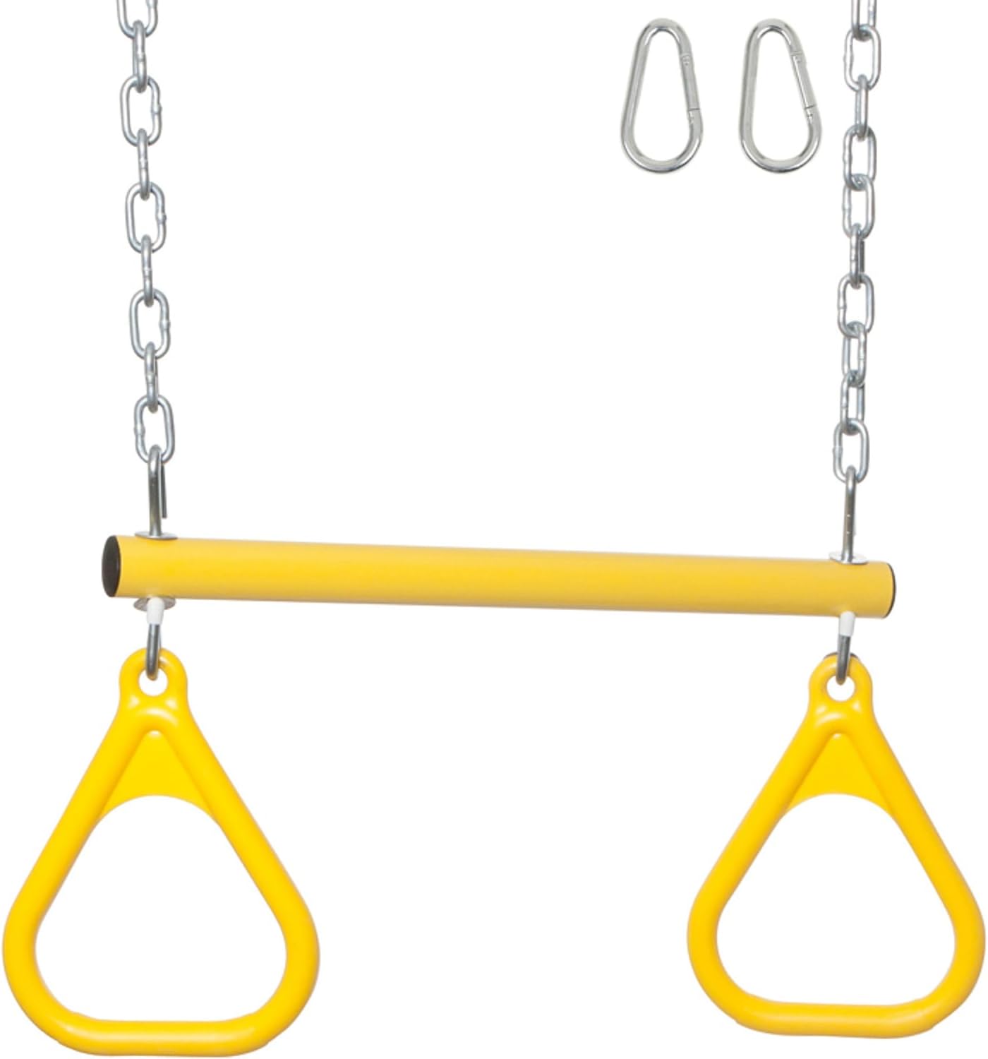 Swing Set Stuff Inc. Trapeze Bar with Rings and Uncoated Chain (Yellow) with SSS Logo Sticker