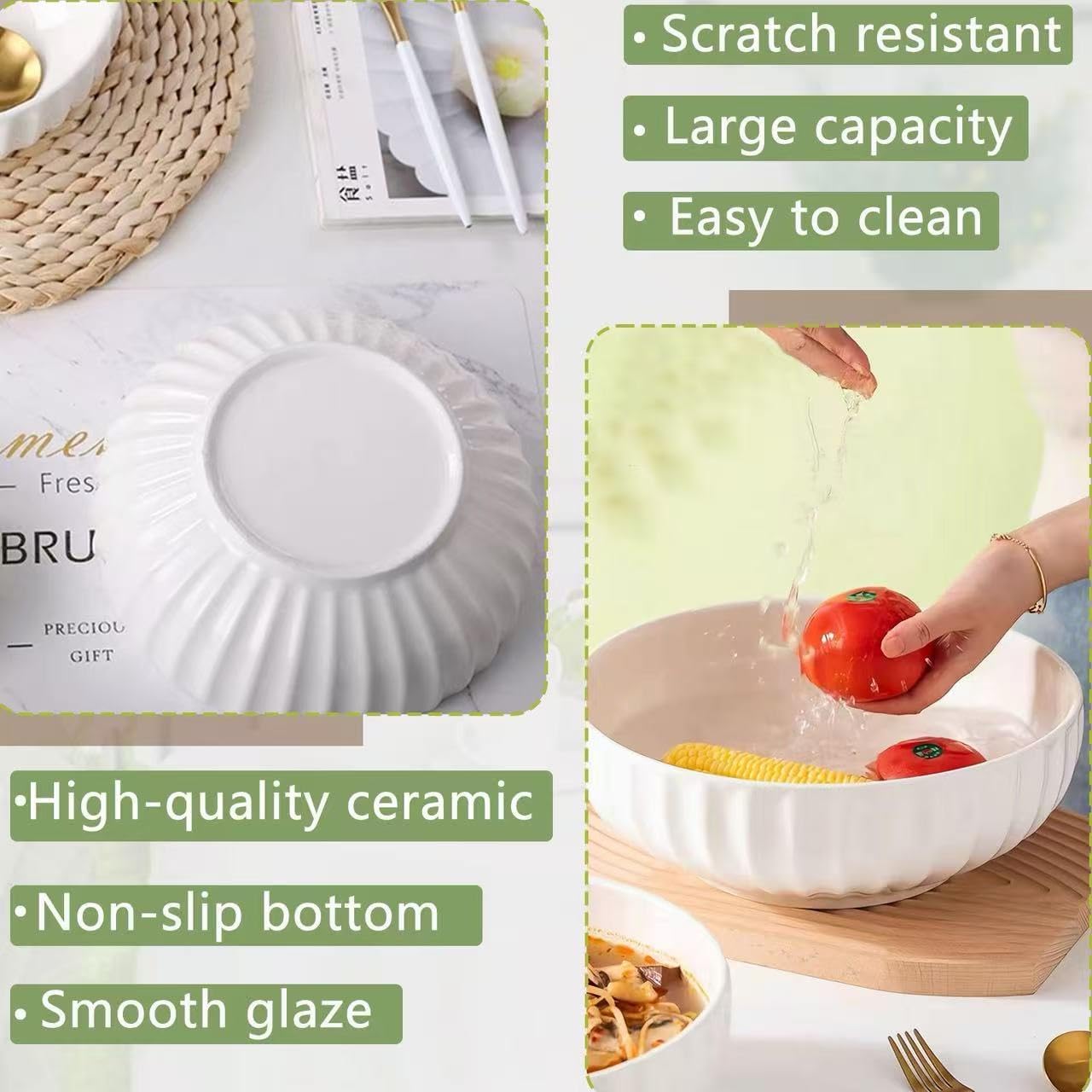 Ceramic Fruit Bowl for Kitchen Counter,10 Inch Modern Decorative Bowl, Large Fruit Bowl for Table Décor,Cute Fruit Bowls for Bread Candy Snacks,White - Image 6