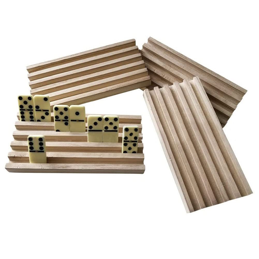 Porte-dominos En Bois - Lot De 4 Supports - Dimensions Environ 19x2,2x1,8 Cm - Pour Dominos, Mahjong, Jeux De Société
