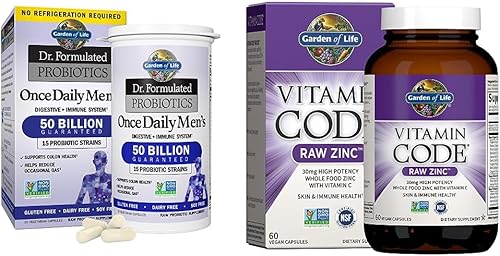 Garden of Life Probióticos para hombres Formulados por el Dr. 50 mil millones de UFC, 15 probióticos y suplementos de zinc 30 mg de zinc crudo de