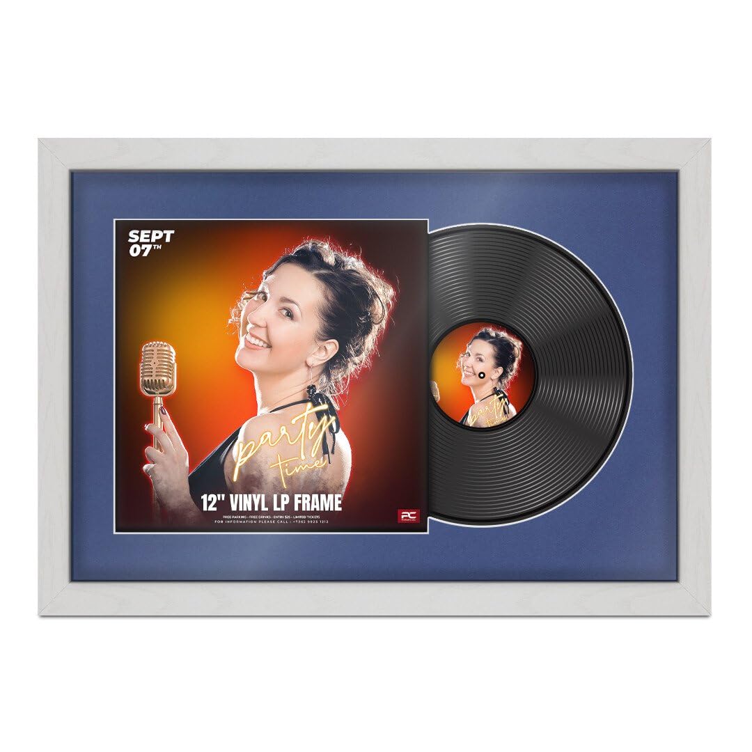 Procut Global 25x17" White Ash Vinyl Record Frame for 12 Inch LP Cover & Disc - Display Photo Frame with Overlapped Design-Engineered Wood, Shatterproof Perspex - Music Lover Gift & Home Décor