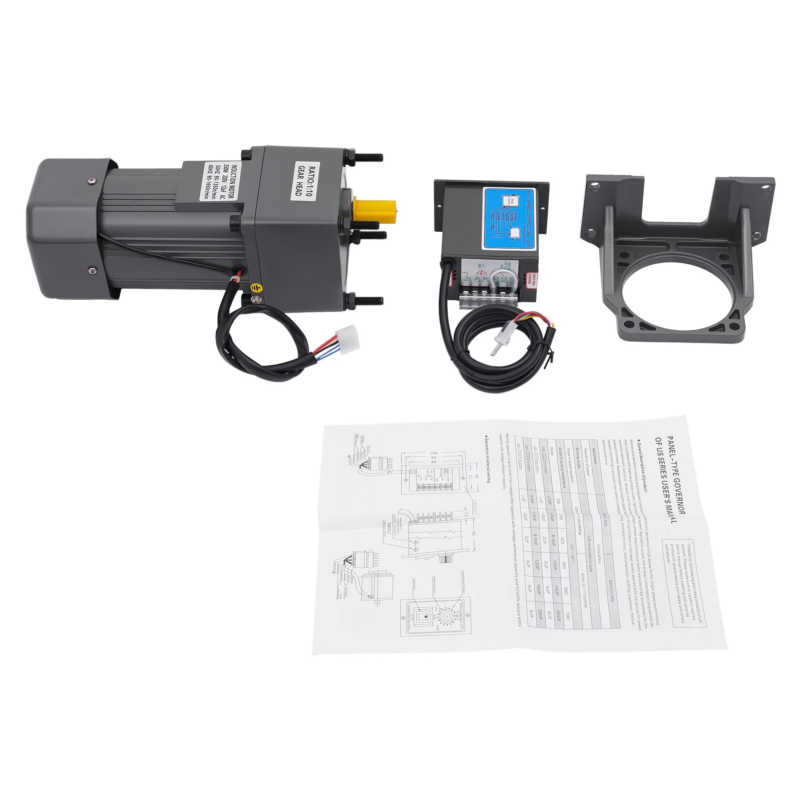 Motoriduttore con regolatore di velocità, 250 W, 220 V, asincrono, motore elettrico reversibile con supporto, motore a ingranaggio regolabile, motore riduttore per linea di produzione e tecnologia di