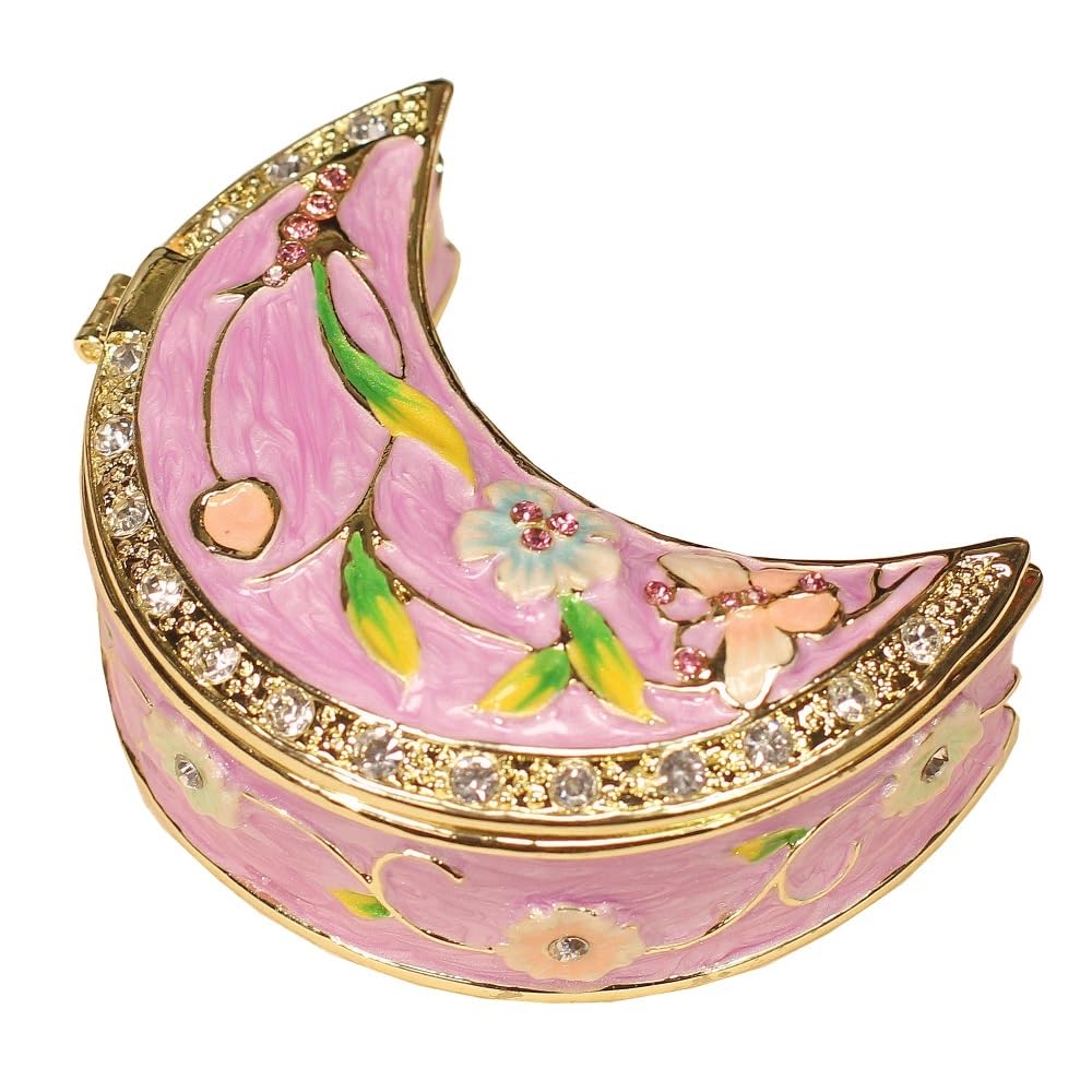 YOPI Moon-Shaped Enameled Metal Trinket Box for Jewelry Storage, Small Hummingbird Rhinestone Keepsake Organizer, Home Decor