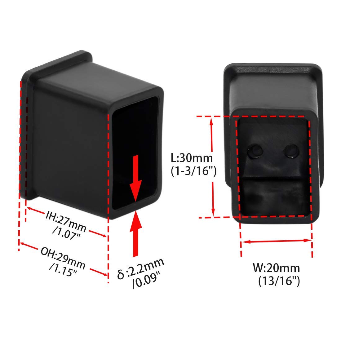 Flyshop 12PCS Chair Leg Tips Caps Black Flexible PVC Chair Leg Floor Protectors Rectangle Shaped Furniture Table Foot Covers 13/16" x 1-3/16" (20 x 30 mm) - Image 2