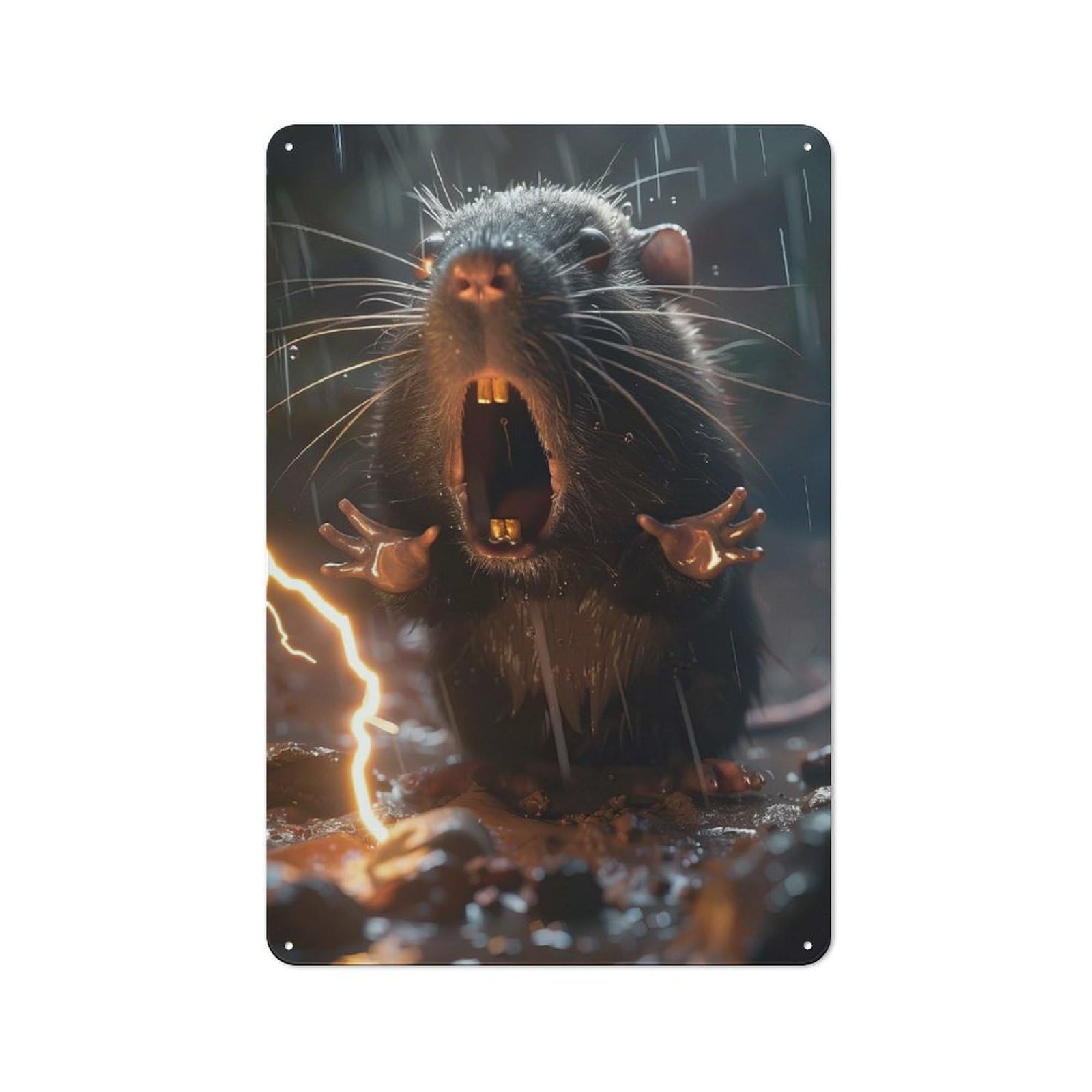 Rat Lightning Printed Metal Sign, Easy to Hang Plaque for Living Room, Hallway, Kitchen Or Pet Corner, 30x20cm