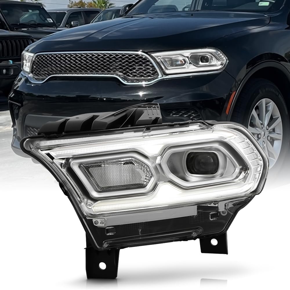 KEEKPO - For 2021-2024 Dodge Durango Chrome Bezel w/Halogen Turn Signal LED Headlight Headlamp Replacement Driver Side