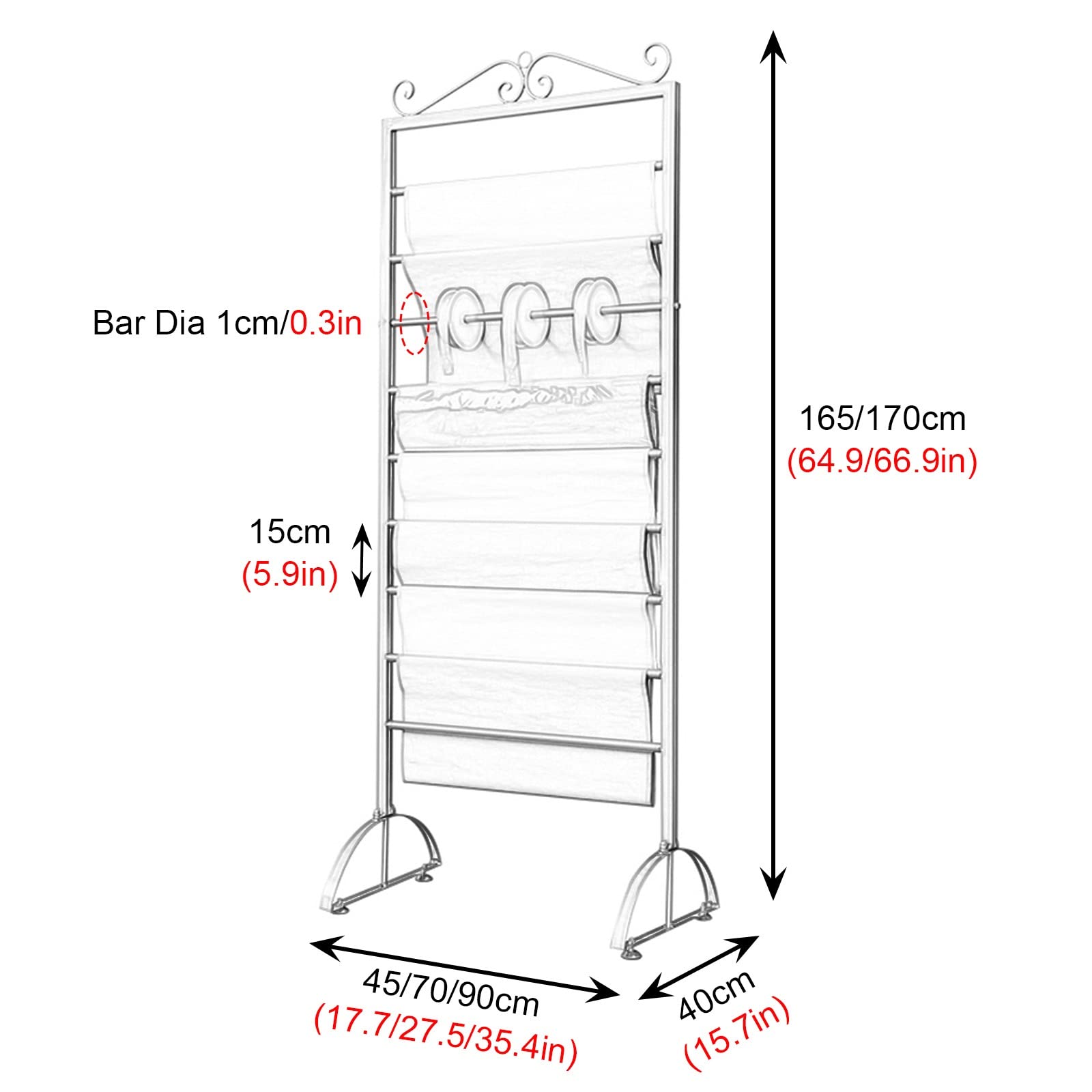 DFEDHF Multifunctional Vertical Stand Holder for Wrapping Paper/Ribbon, Metal 9 Tier Scarf Storage Organizers Rack Commercial with Anti-Slip Foot Pad