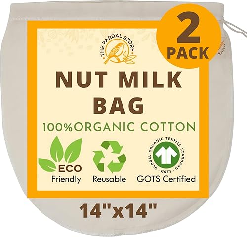 Bolsa XXL de leche de nuez de 14 x 14 pulgadas, 100% algodón orgánico sin blanquear, fácil de limpiar, bolsas de colador de leche de nuez/estopilla,