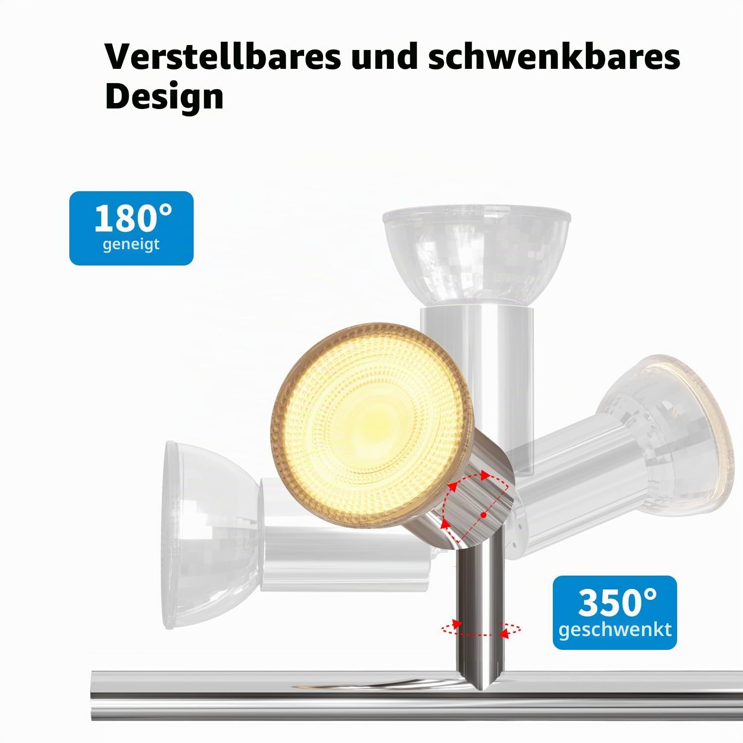 LVWIT Deckenleuchte LED Spotleuchte 6 Flammig GU10 Modern Chrom Deckenspot Schwenkbar 350° Drehbar Küchelampe Spot Strahler Decke Wohnzimmer Schlafzimmer Deckenstrahler (Ohne Leuchenmittel)