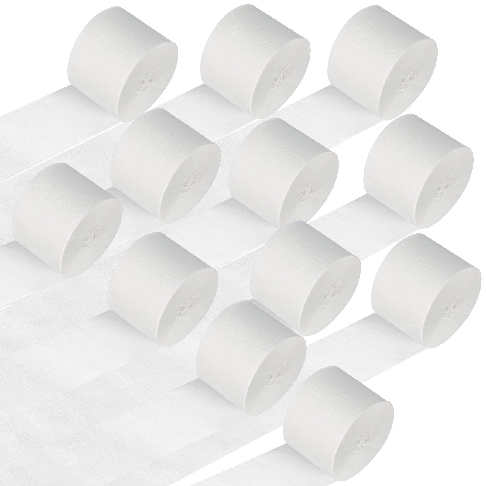 GAKA FAVOR Carta crespa bianca da 4,5 cm x 25 m, 6 rotoli di carta serpentina bianca di fondo per appendere feste di compleanno, nozze e festival