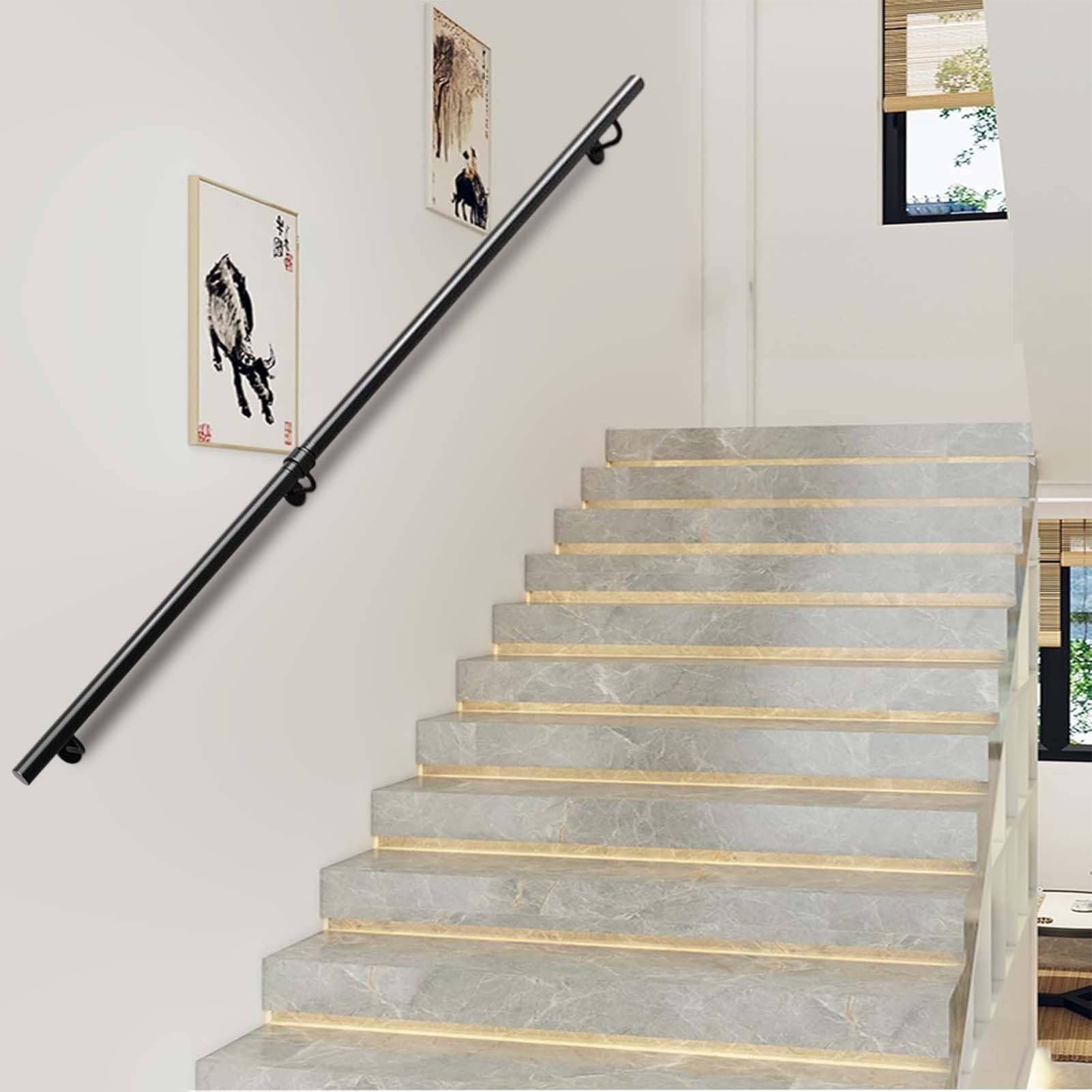 FKXSXAZ Black Metal Stair Railing - Corridor Safety Staircase Handrail for Indoor Stairs Outdoor Hand Railings Walls, Porch Steps, Grab Bars Complete Kit(11ft/330cm)