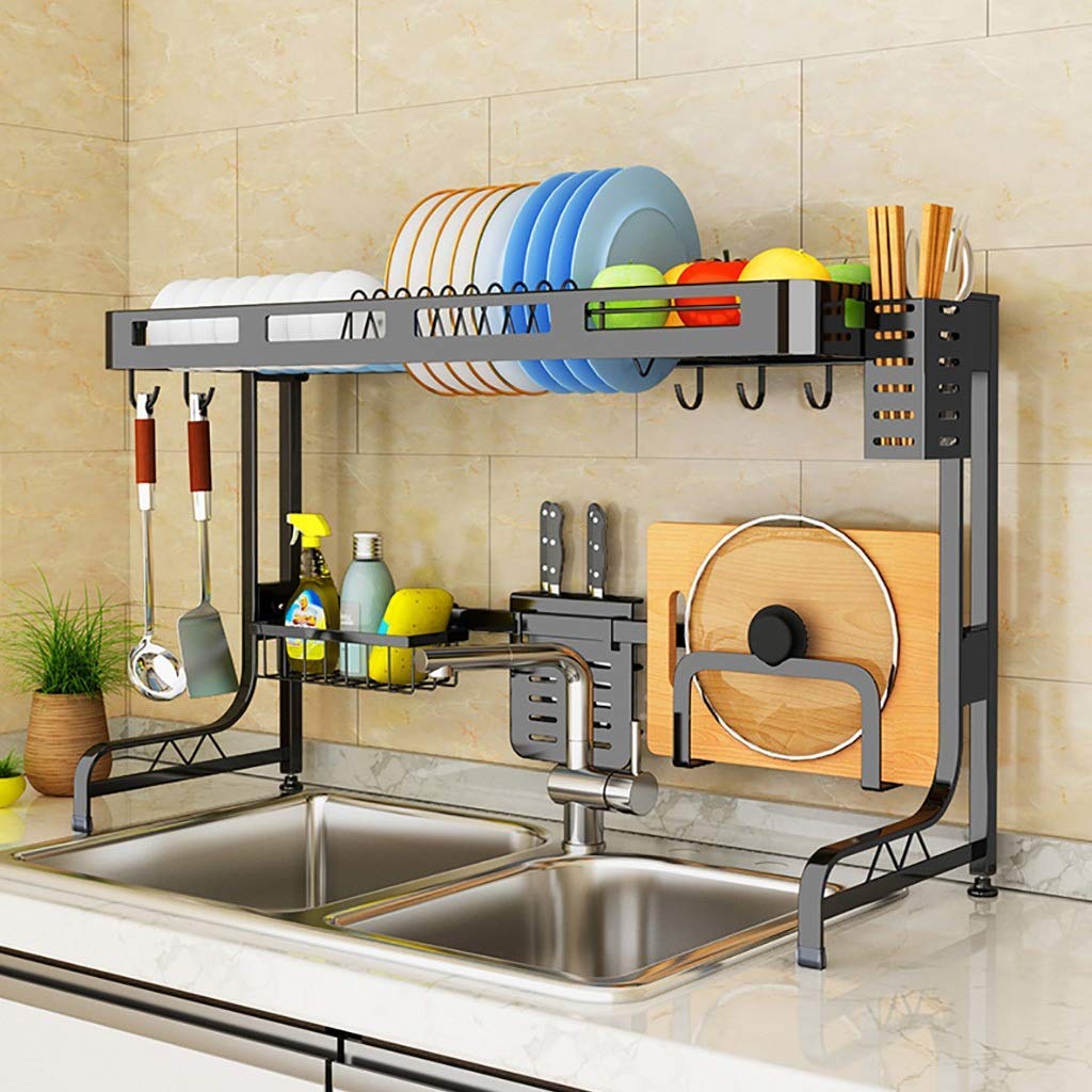 Scolapiatti da appoggio sopra Il lavello in Acciaio Inox Nero, Disponibile in 2 Misure, per un'asciugatura efficiente. Design Resistente ed Elegante.,