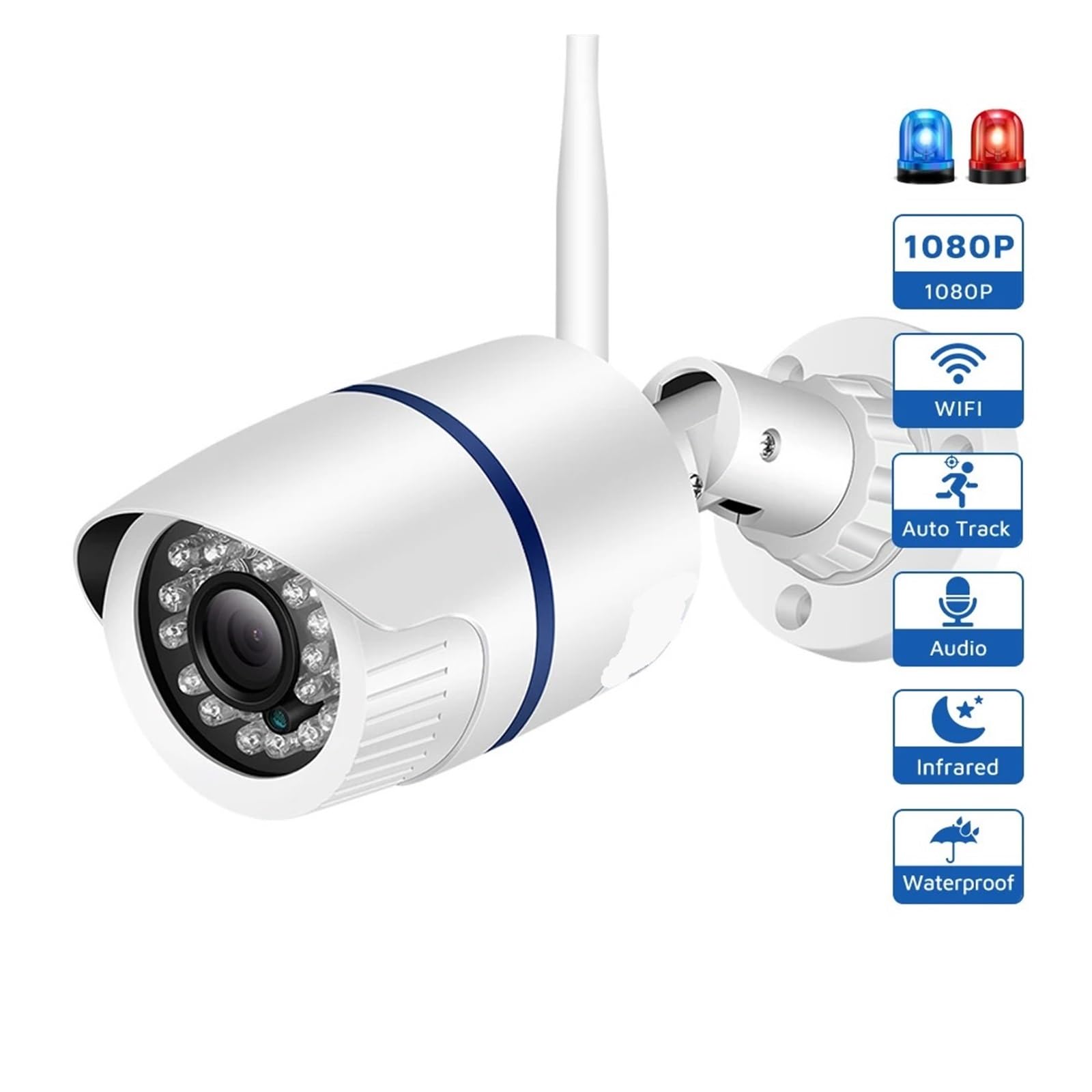 Cámara IP 1080P con Wifi, P2P, audio, detección de movimiento, cámara de seguridad con tarjeta SD, visión remota, bala, for exteriores - Cámara de vigilancia H.264(2.8mm,Eu plug,1080P NO Adapter)