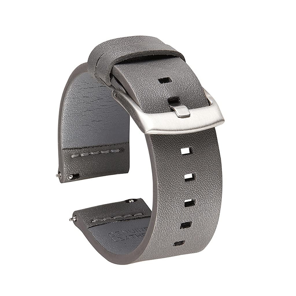 YMGSCC 18mm 20mm 22mm 24mm Genuine Leather Strap Watch Watchband for Smart Watch Quick Release Watchbands Gray 24mm