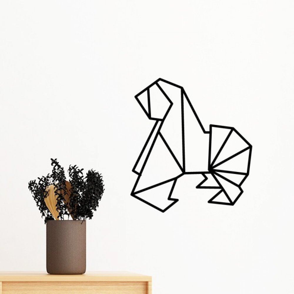 Sticker chien origami géométrique pour habiller un mur blanc sans abîmer la peinture