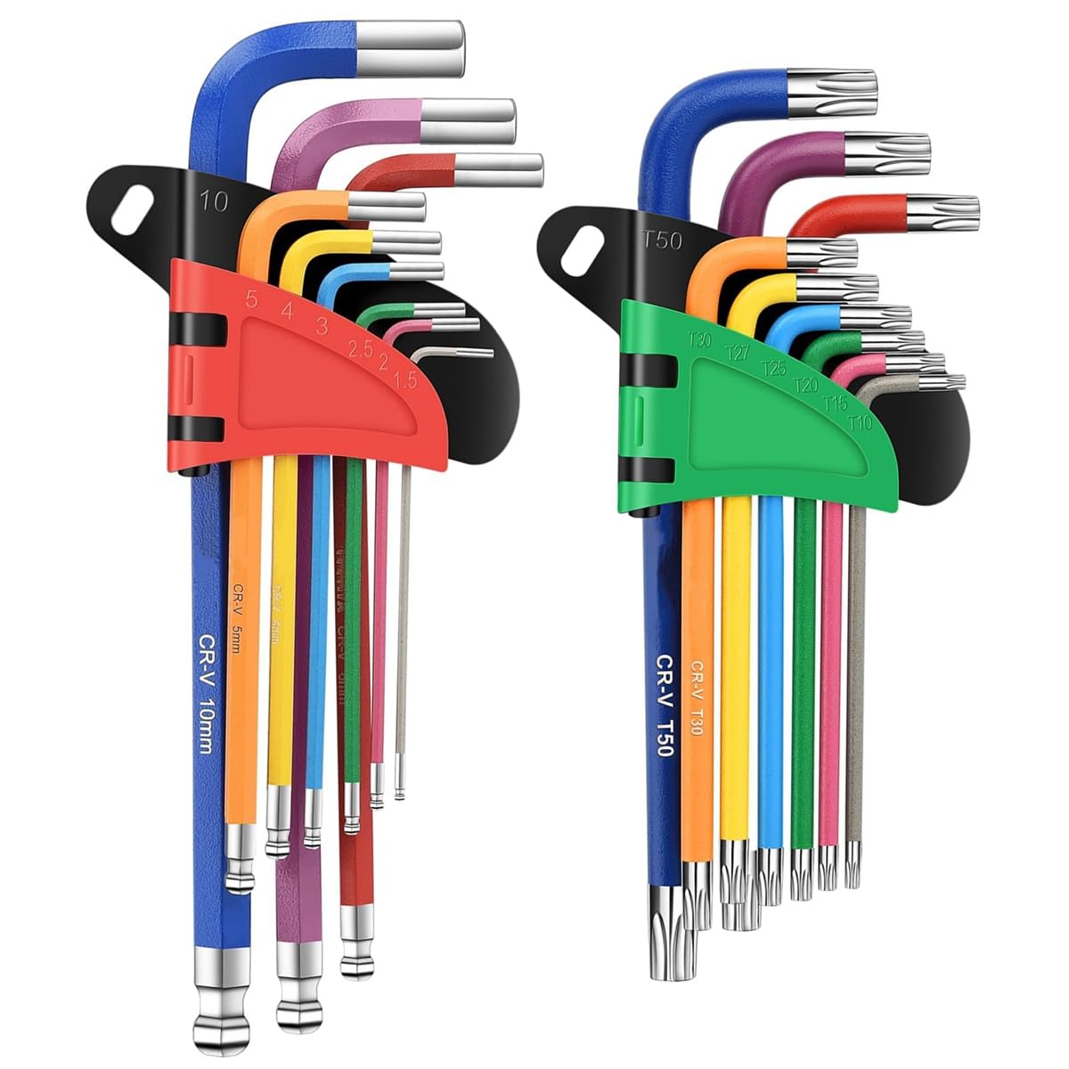 Gutol 18PCS Allen Key Set,Metric Ball End and Star Hex Key Set with Colour Coding,Sizes 1.5mm-10mm,T10-T50 for Furniture Assembly,Bike,Motorcycle