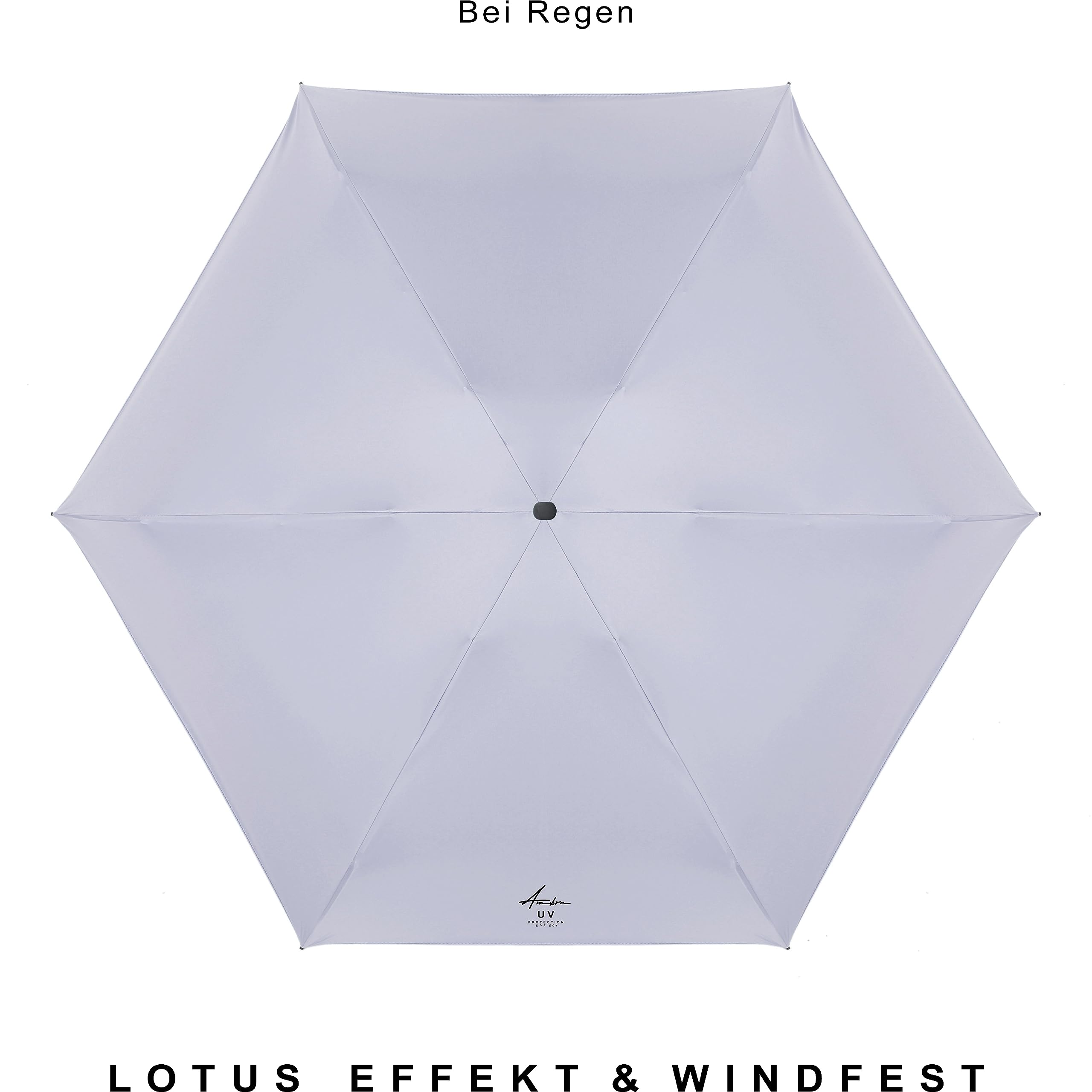 AMBRA Sturmfester Mini Reise-Regenschirm mit UV-Schutz Ergonomischer Griff Korrosionsgeschützt Windkanal-getestet