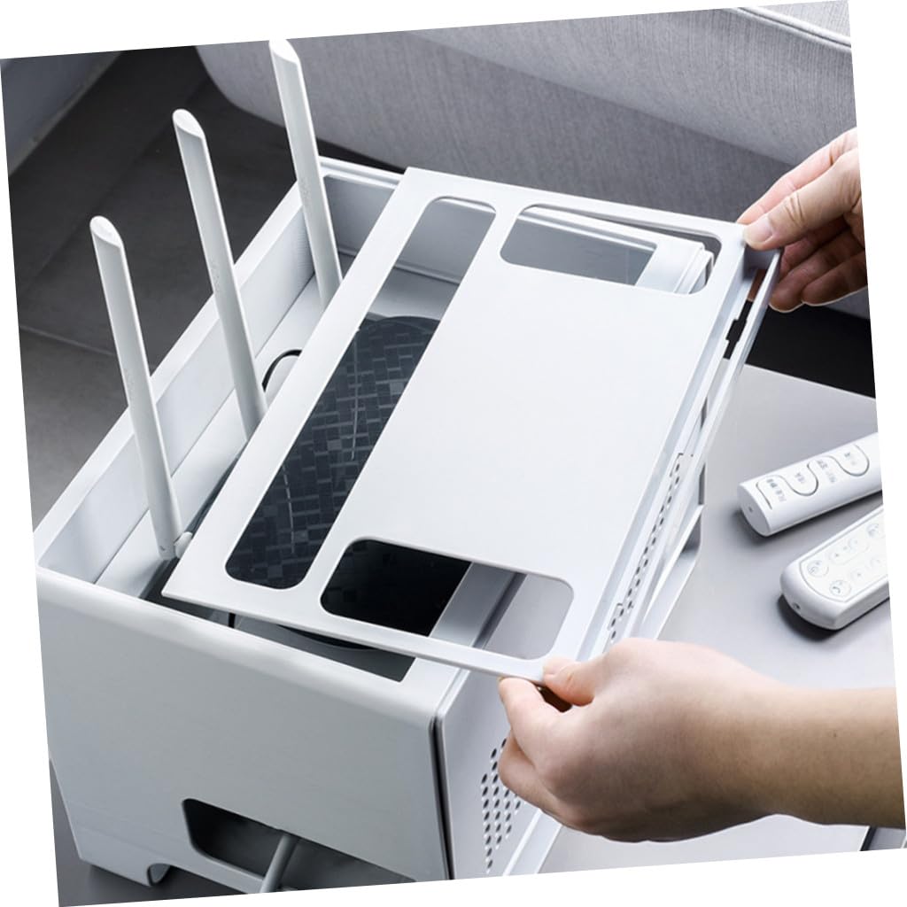Contenitore Router Bianco Doppio Strato in Abs, Smontabile | Gestione Cavi Rete, Pannello Superiore Removibile, Schienale Traforato per Dissipazione, Uso Casa e Ufficio