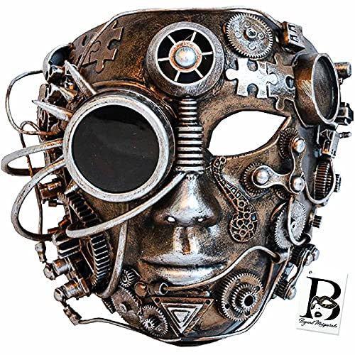 Men Steampunk Masquerade Mask Robot Face Goggle Party Mask Cosplay Halloween Mask (Silver Copper Mix)