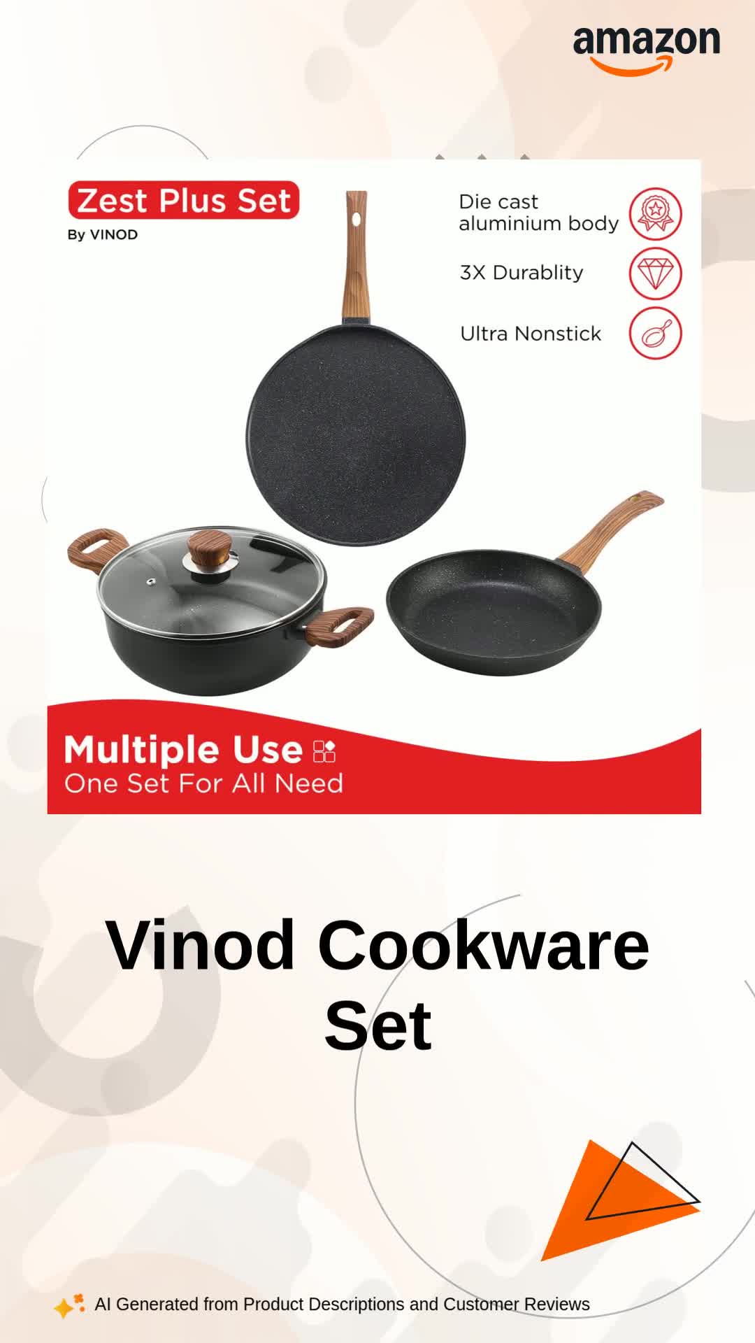 Vinod Zest Plus Die Cast Non Stick Cookware Set Combo 3 Pieces