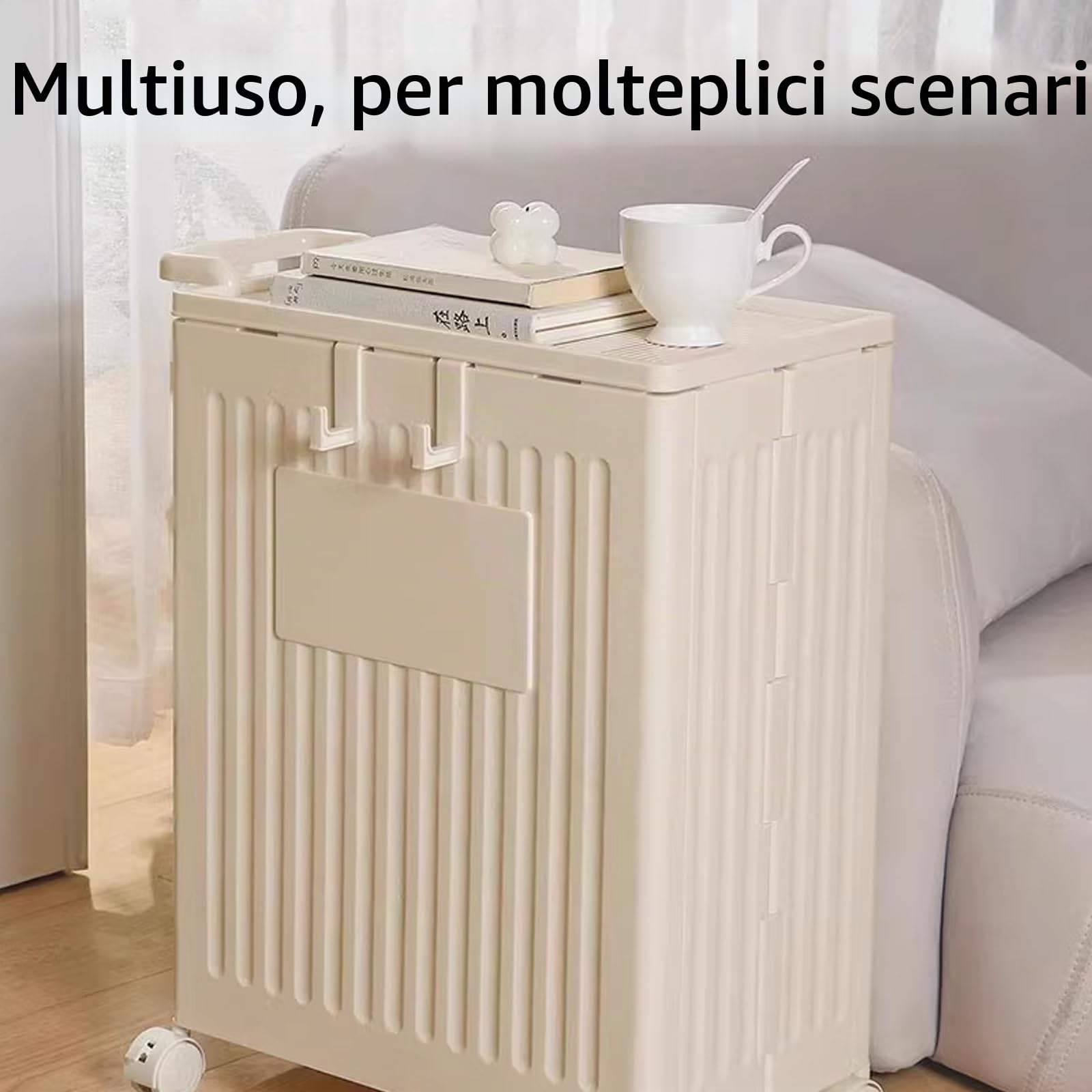 Cesto Biancheria Plastica Cesta Panni Sporchi Salvaspazio con Maniglia e Coperchio Carrello Portabiancheria con Ruote Adatto a Soggiorno, Bagno, Lavanderia(White)