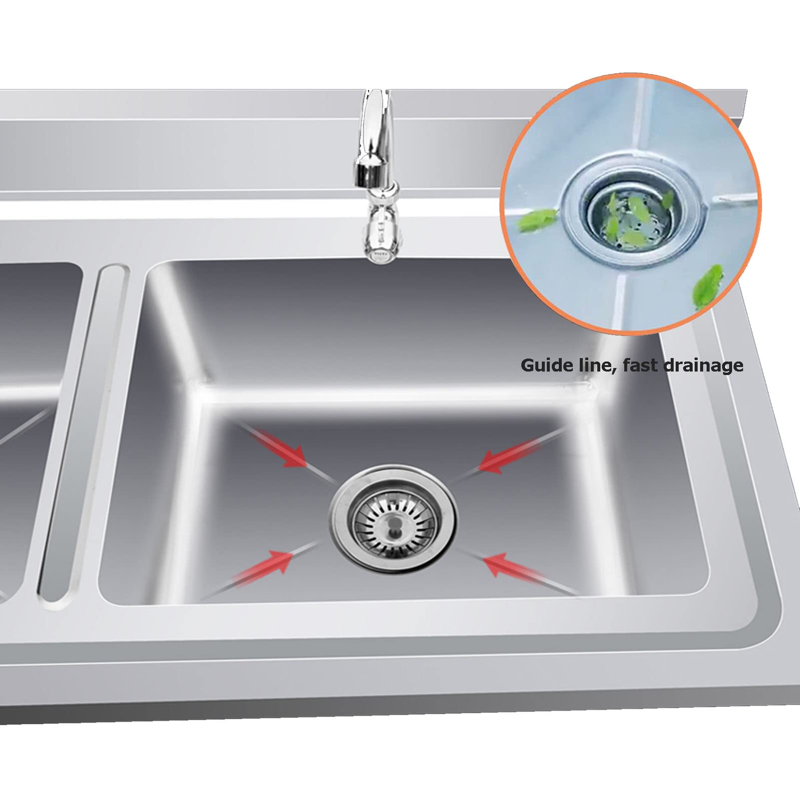 Fregadero de cocina de 50/60cm de un seno, fregadero de acero inoxidable con kit de desagüe (comedor, sótano, garaje, lavandería)