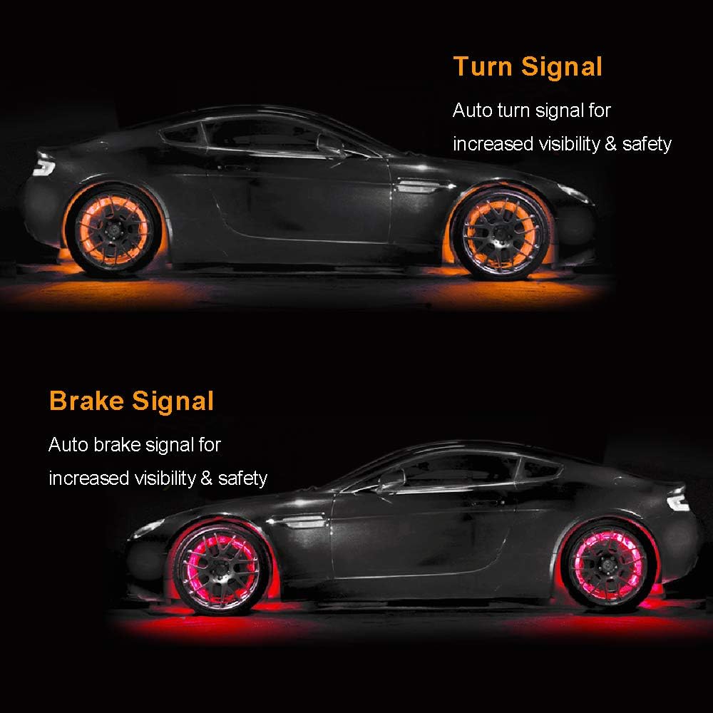 AddSafety 4PCS 15.5inch RGB LED Wheel Ring Light Kit Bluetooth Control w/Turn Signal and Braking Function can Controlled by Remote and APP(Single Row) : Automotive