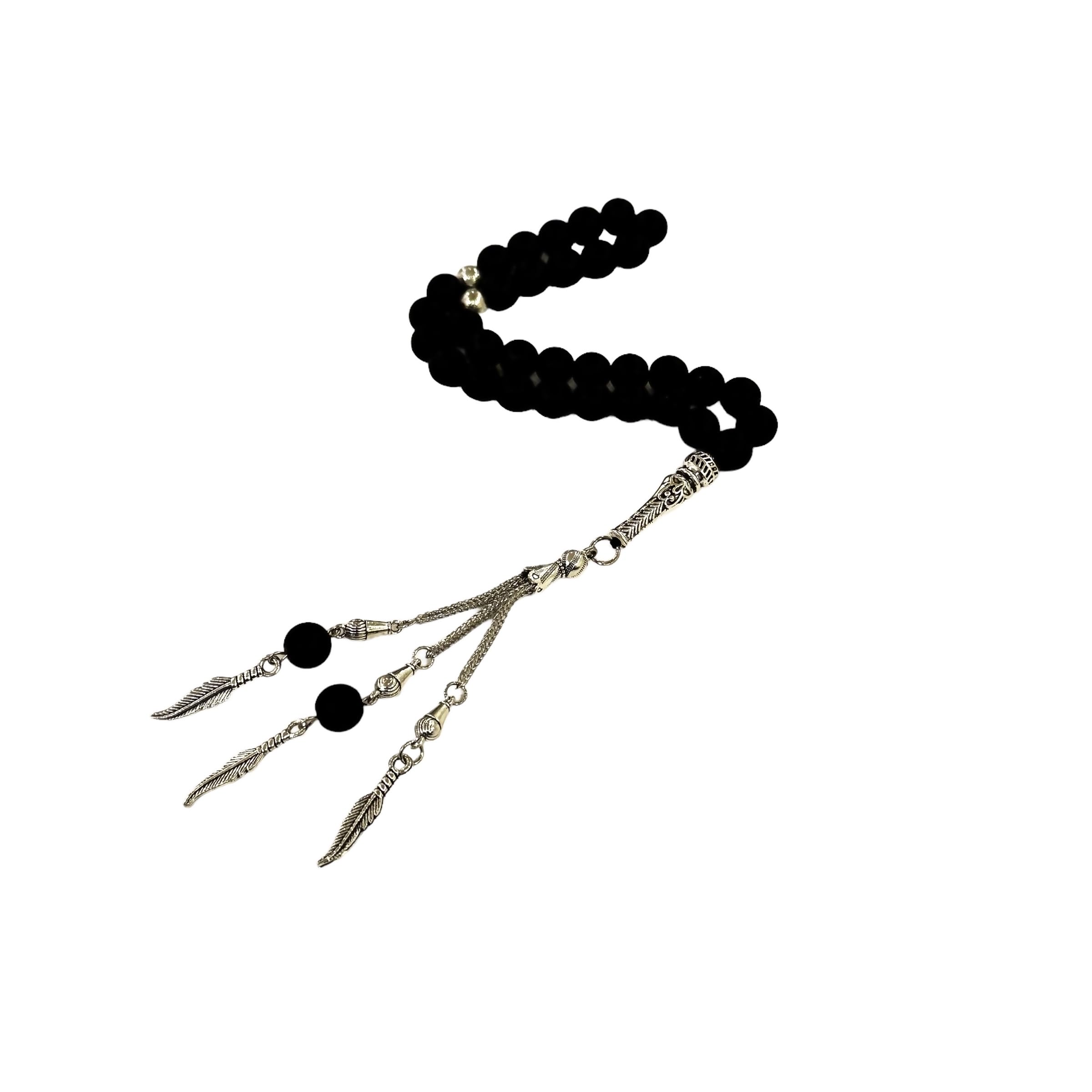 NOTCHINatural Onyx Agate Gemstone Rosary 33 Beads Size 10 mm, Decorated With Silver Plated Karkosha