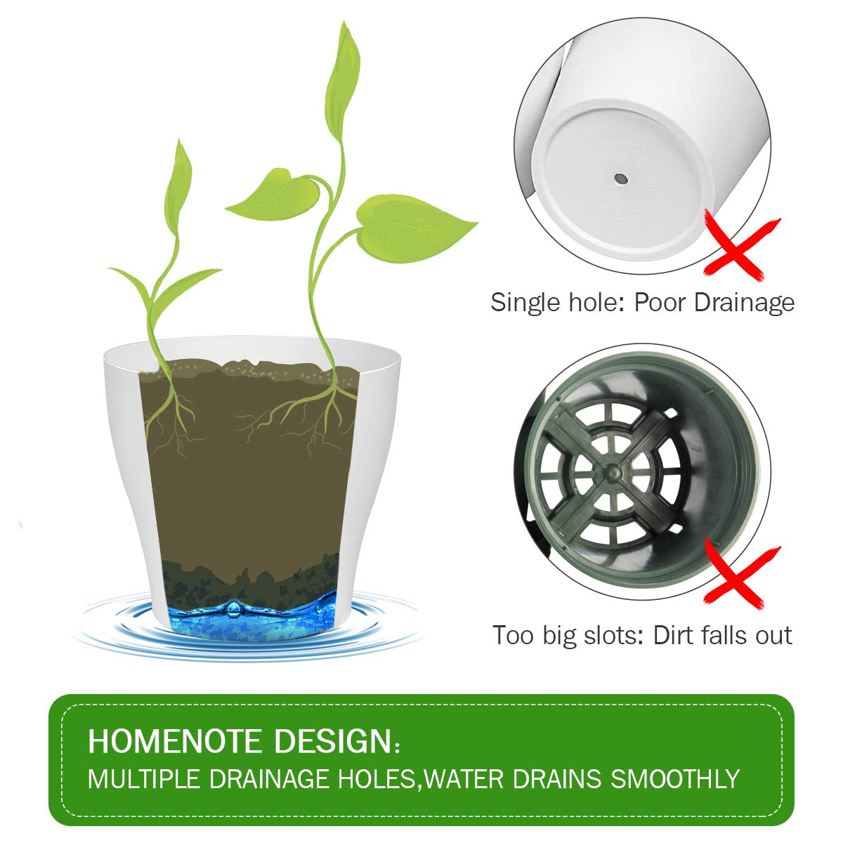 HOMENOTE Plant Pots, Set of 15 Plastic Planters with Multiple Drainage