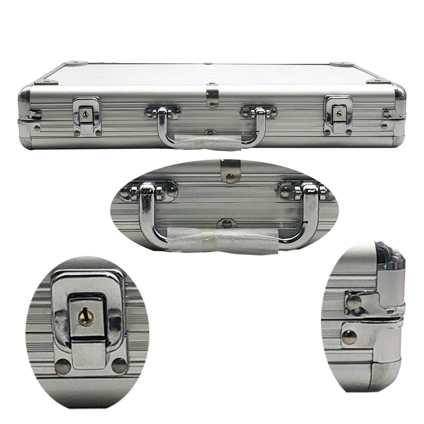 various-Juego de 300 Piezas en Caja de Aluminio con fichas de póquer de 11,5 g, 2 Barajas de Cartas de Juego de Distribuidor de Botones Ciegos Grandes y pequeños y 5 Dados