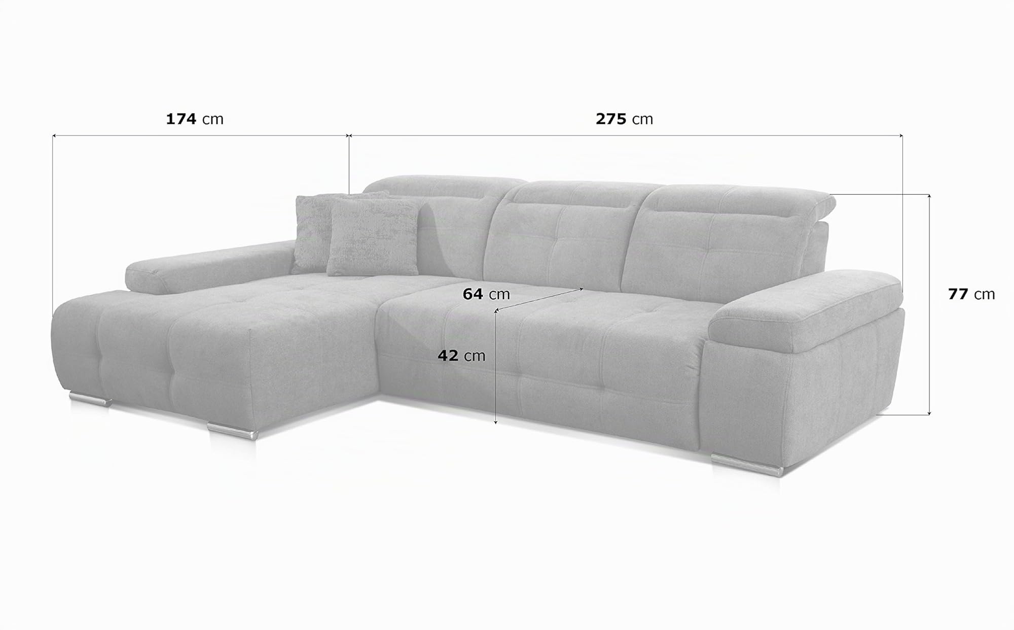 Coussinets cavadore 5036 Coin mistrel, Long Chair XL Lot de 3 Lit, 273 X 77–93 x 173 cm, Kati Gris/Blanc