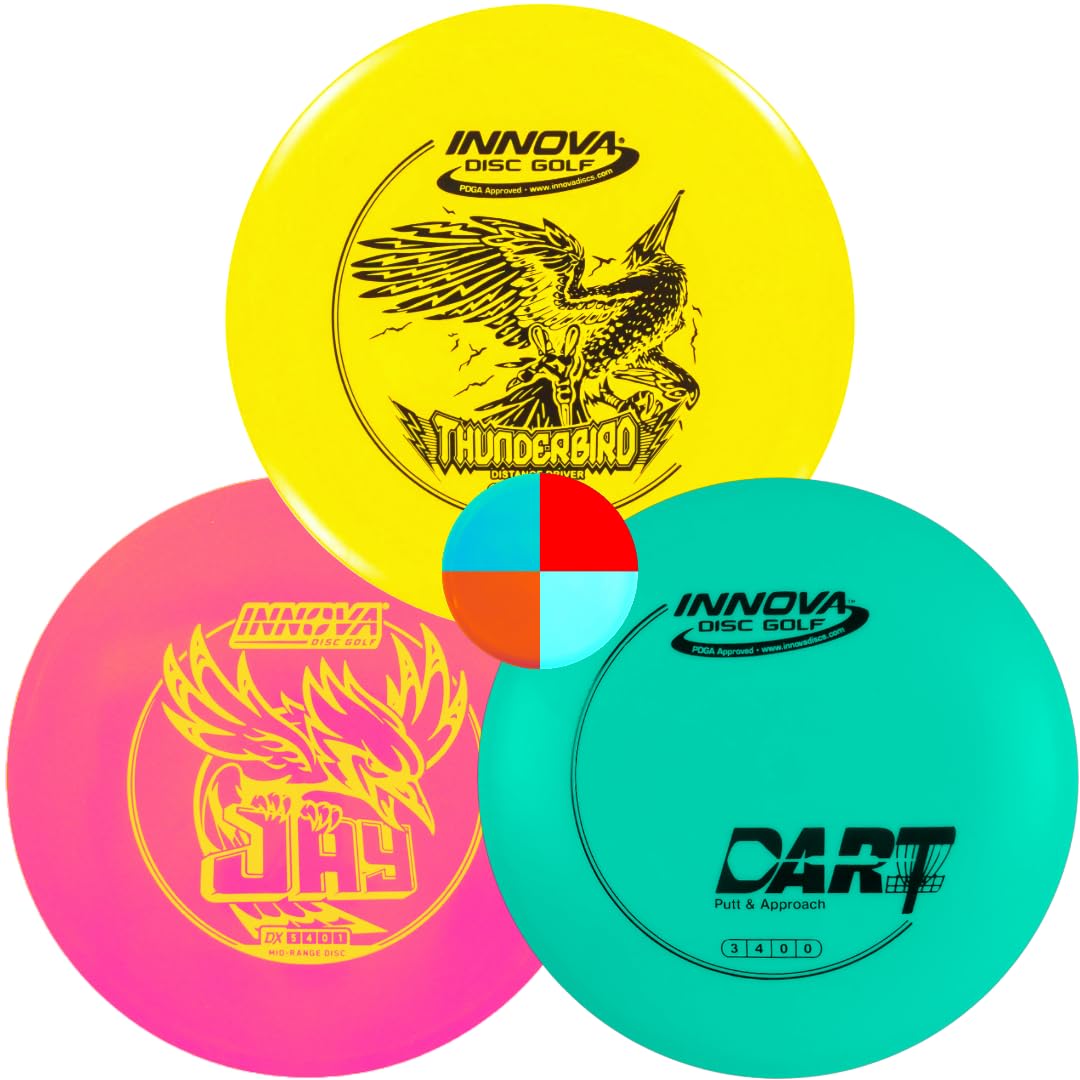 Innova Disc Golf DX 3 Disc Set | Driver, Midrange, Putter | Thunderbird, Jay, Dart + G3T Blank top Mini, Mystery Color