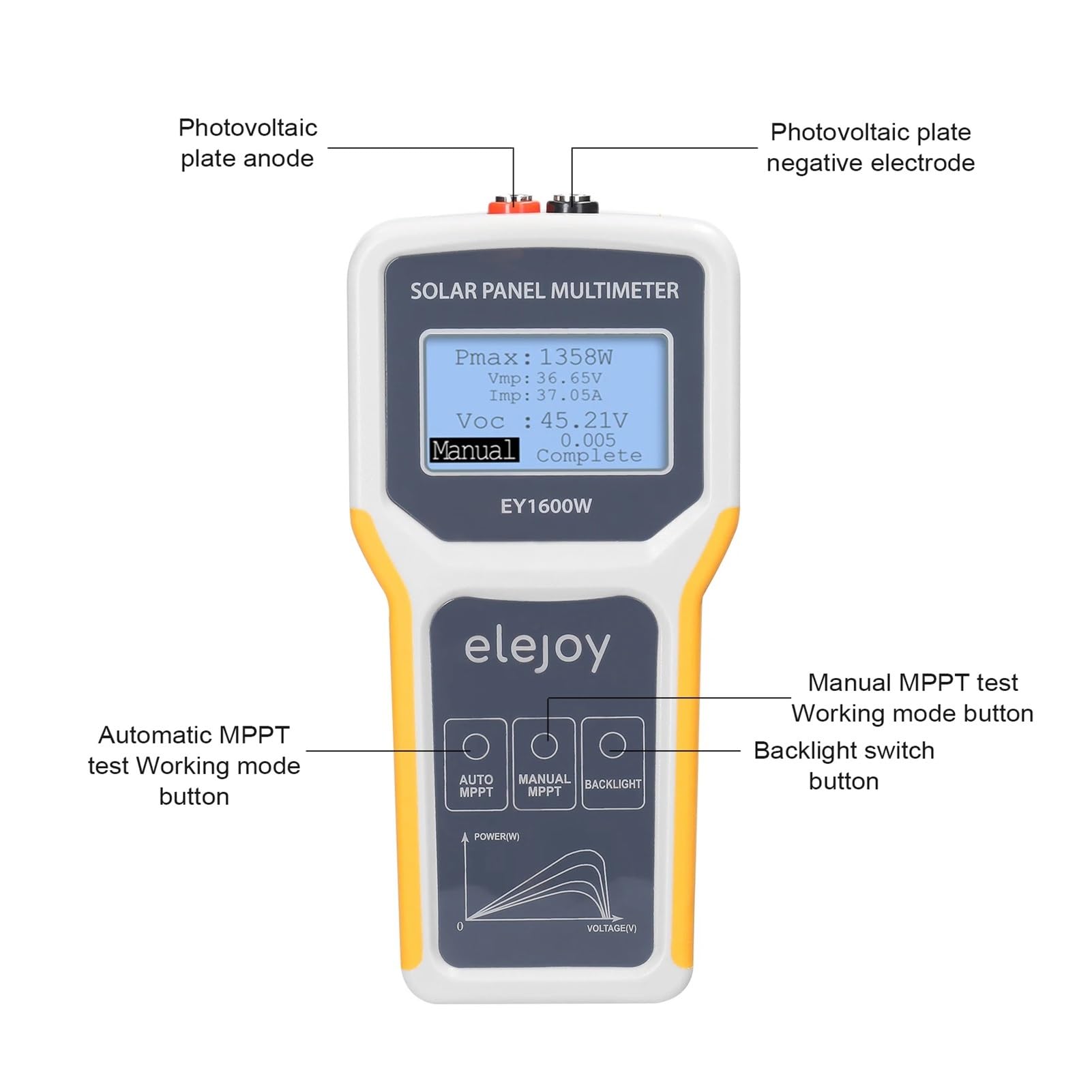 Miernik mocy optycznej, EY1800W/EY1600W/EY800W/EL400B Tester Paneli Słonecznych Panel Fotowoltomierz Auto/Manualny Miernik MPPT Woltomierz(400W)
