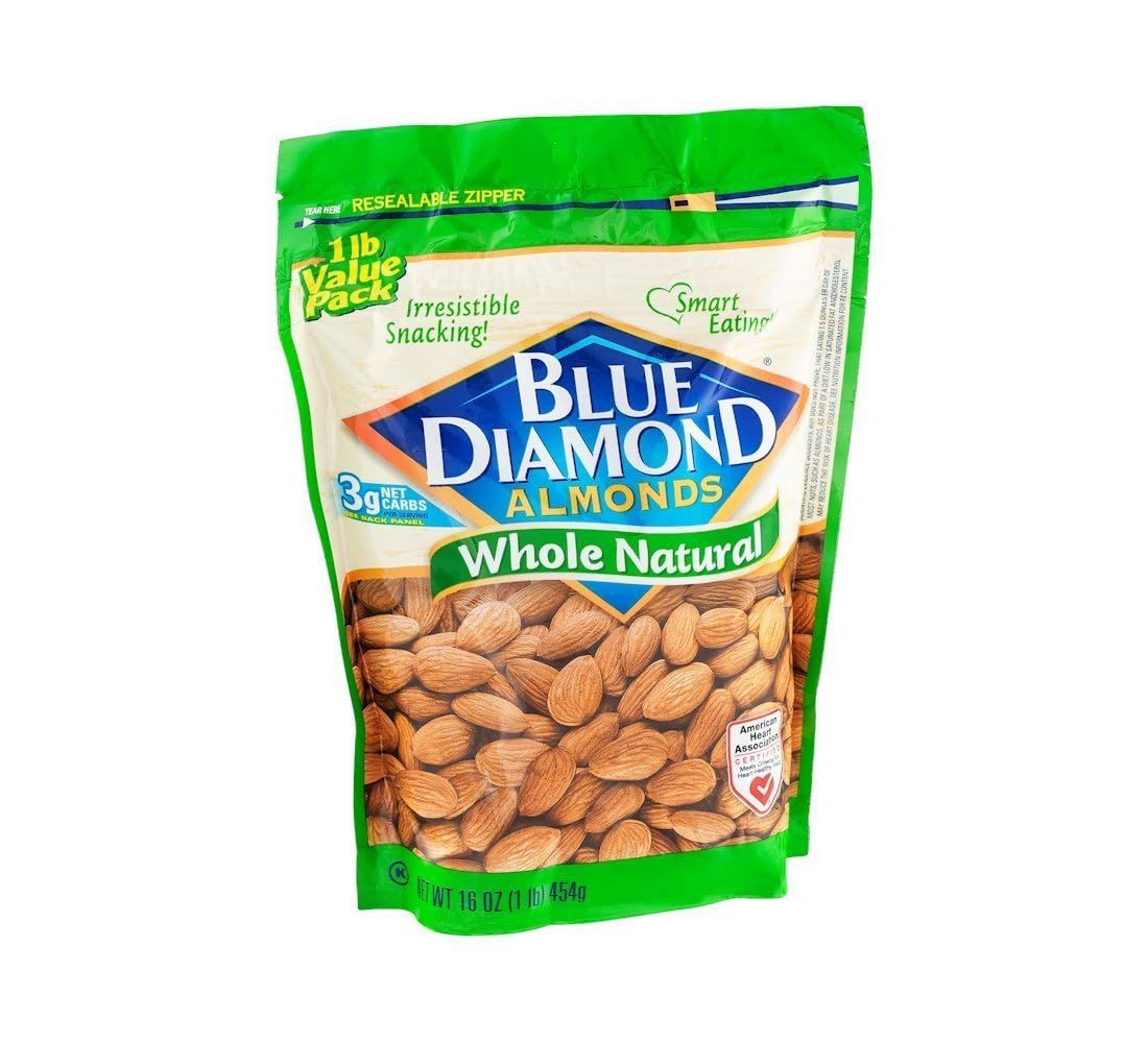 Blue Diamond Almonds Whole Natural, 16 Ounce (Pack of 6)