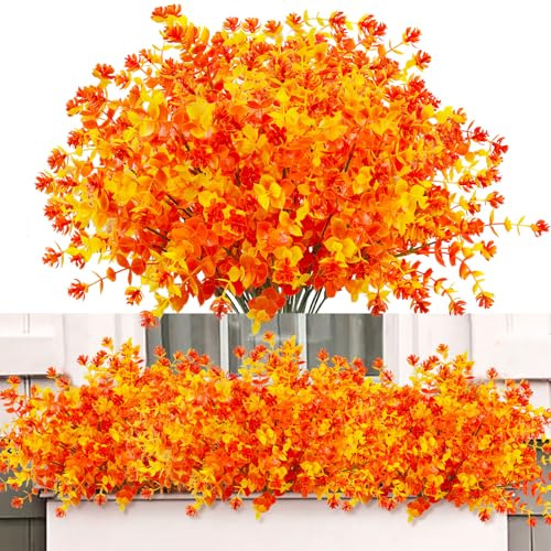 ROLLWAY 6 Bündel Kunstblumen Herbst Deko für Draußen Herbstblumen Künstlich Balkonpflanzen, Künstliche Blumen Herbst, Plastikblumen Herbstpflanzen Kunstblumen für Außen Balkon Outdoor Herbstdeko