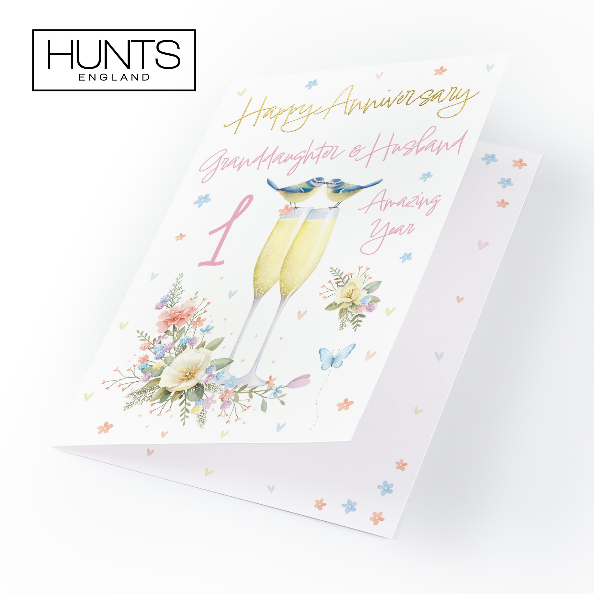 Hunts England, Granddaughter And Husband 1st Anniversary Card, A5 Size, Champagne Flutes, Gold Foil - Image 4