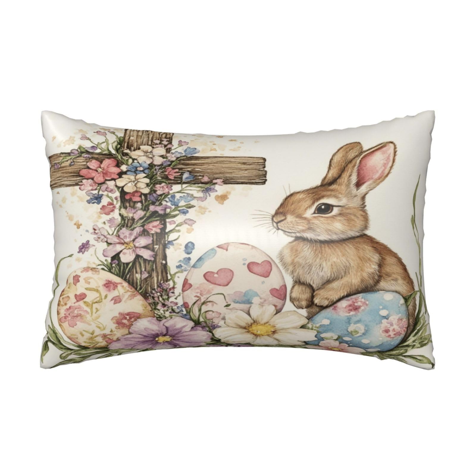 Easter Spring Bunny Eggs Satin Pillowcase Rabbits Florals Silk Pillow Cases for Hair and Skin Slipping Body Pillow Cover with Zipper Queen Size 20x30 Pillowcase Decorative for Kids Bedroom